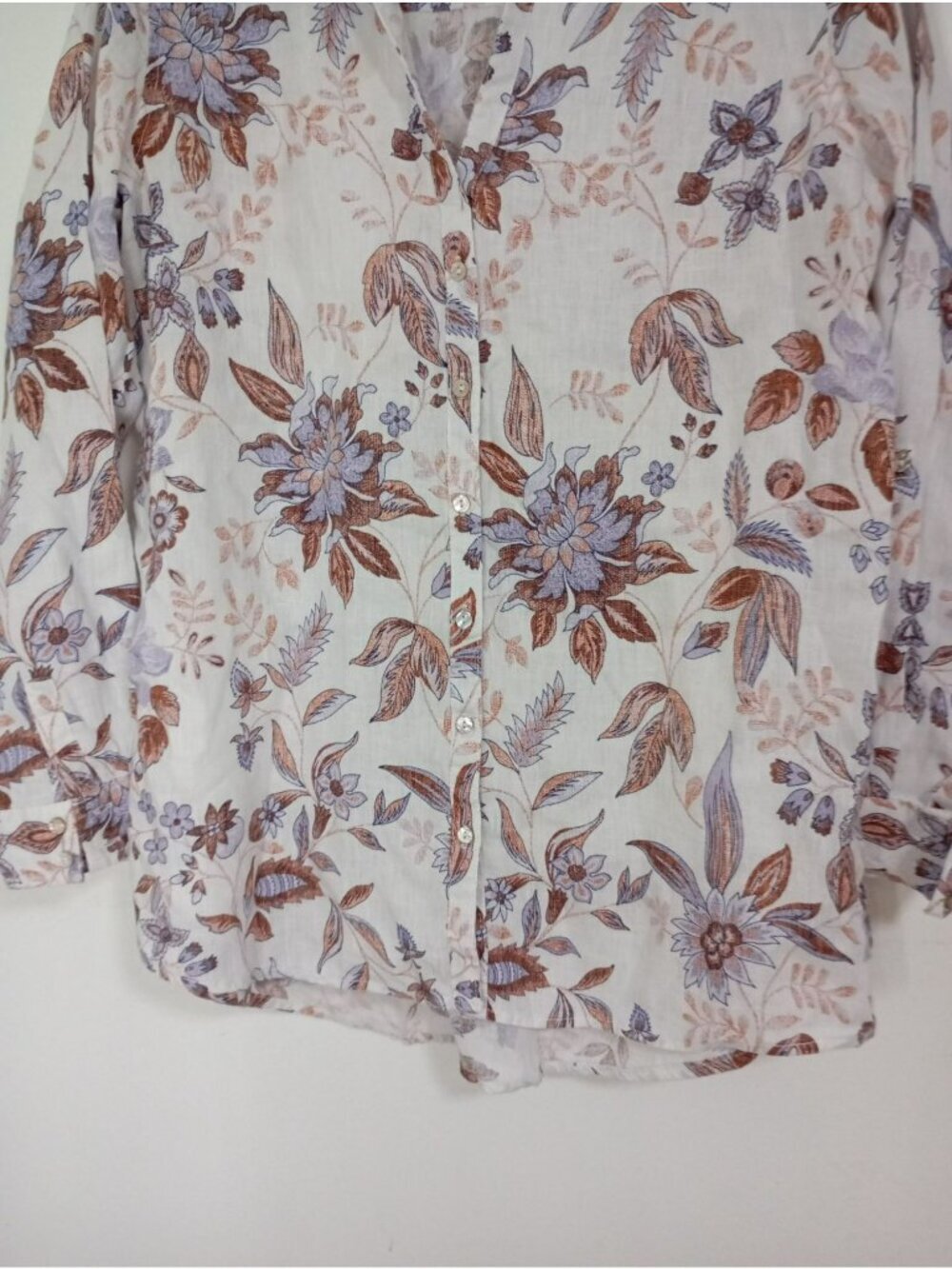 Rachel Zoe Womens 100% Linen Floral Button-Up Shirt Size M - Picture 5 of 13